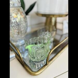 Manganese Glass Set Creamer & Sugar Bowl with Scalloped Rim